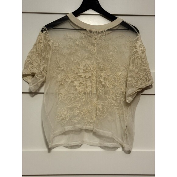 Anthropologie Short Sleeve Embroidered Mesh Top Ivory Size M - Picture 6 of 8